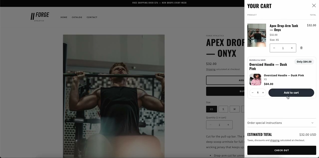 A cart add-on offer on a storefront