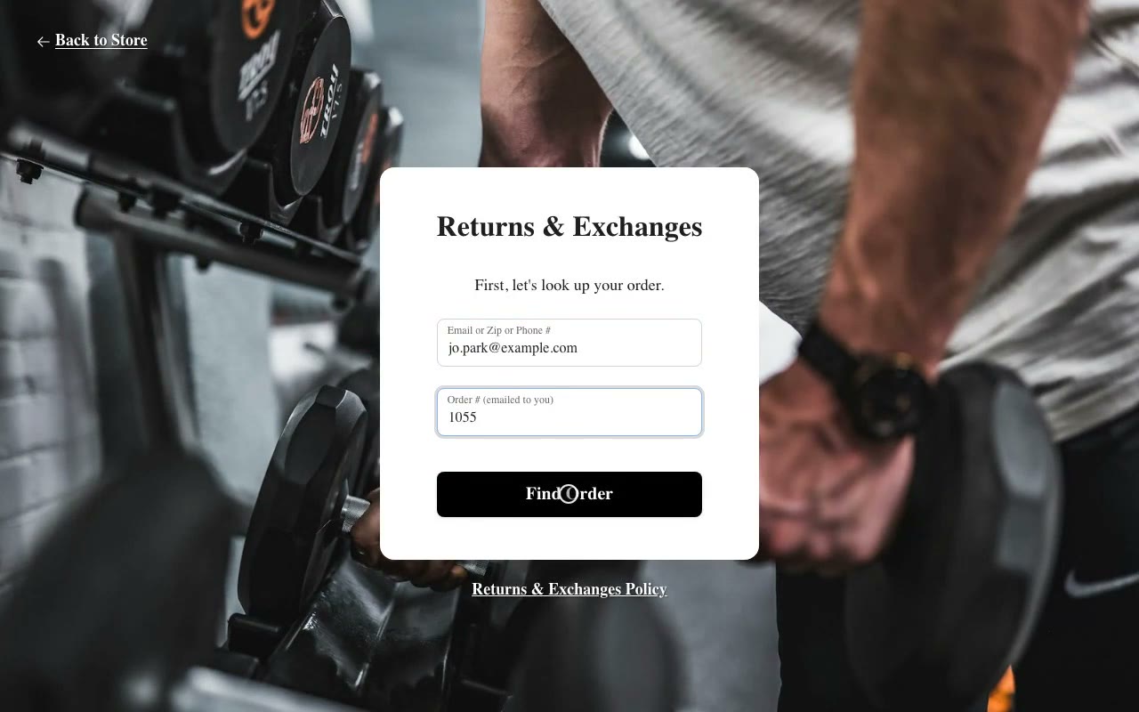 A customer starting an exchange in the returns portal